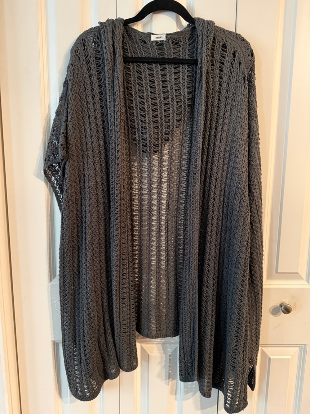 aerie Charcoal Open-Knit Draped Cardigan